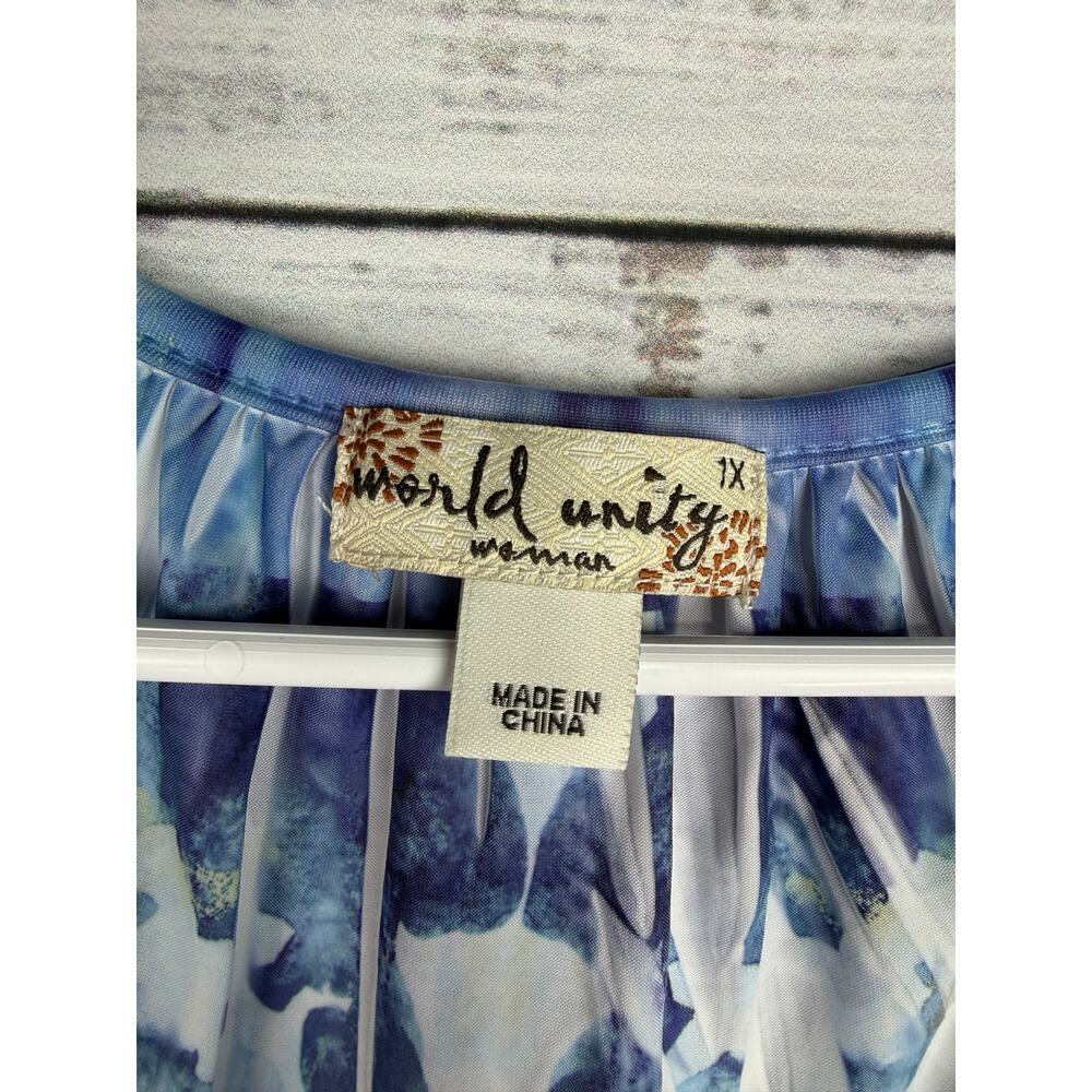World Unity Top Womens 1X Blue Tunic Embellished Boho Festival Hippie Artsy Y2K - Picture 4 of 8